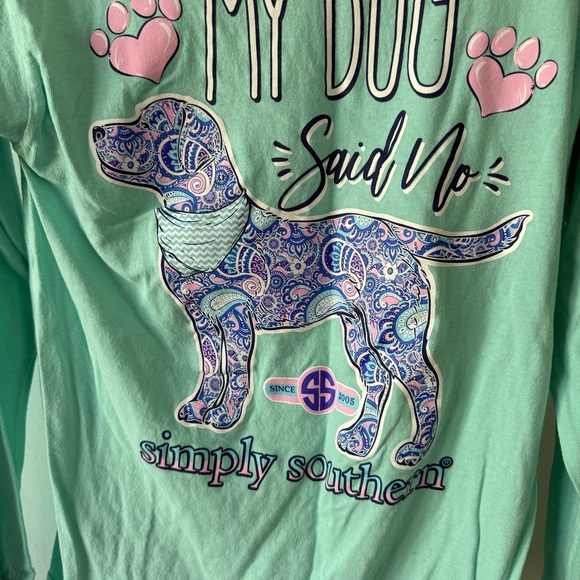 Simply Southern "I'd Love to But My Dog Said No" mint green long sleeve Medium - Picture 7 of 7